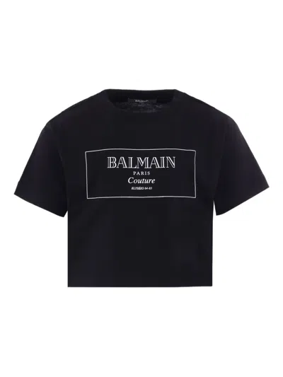 Balmain Black Crop T-shirt For Girl With Logo