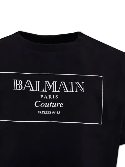 Balmain Black Crop T-shirt For Girl With Logo
