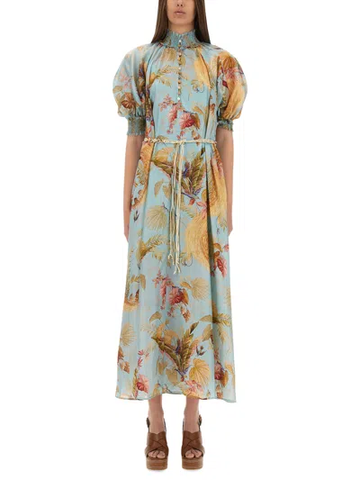 Zimmermann Ascension Billowed Silk Maxi Dress In Blue