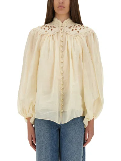Zimmermann Embroidered Blouse "coco" In White