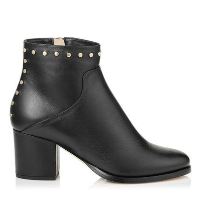 Shop Jimmy Choo Melvin 65 Black Smooth Leather Ankle Boots With Studs Trim