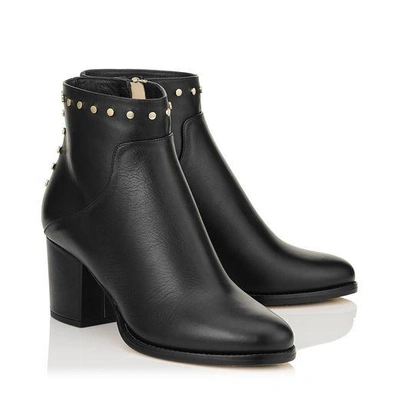 Shop Jimmy Choo Melvin 65 Black Smooth Leather Ankle Boots With Studs Trim