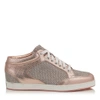 Jimmy Choo Miami Tea Rose Metallic Printed Leather And Glitter Low Top Trainers In Tea Rose