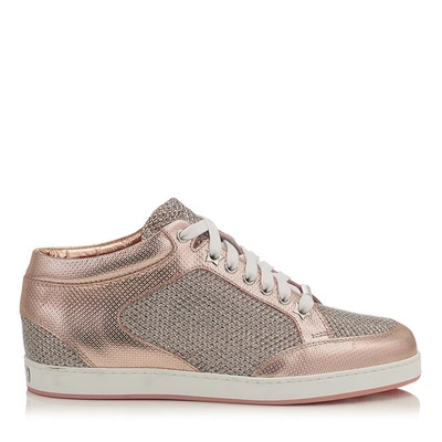 Jimmy Choo Miami Tea Rose Metallic Printed Leather And Glitter Low Top Trainers In Metallic