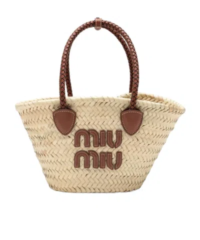 Miu Miu Logo-patch Raffia Tote Bag