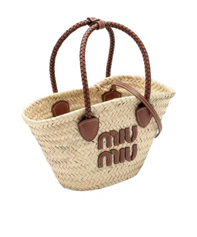 Miu Miu Logo-patch Raffia Tote Bag