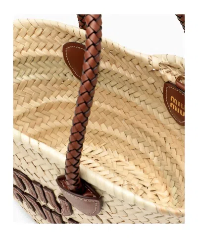 Miu Miu Logo-patch Raffia Tote Bag