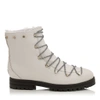 JIMMY CHOO DRAKE FLAT White Grainy Leather Combat Boots with Shearling Lining