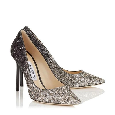 Shop Jimmy Choo Romy 100 Light Mocha And Black Speckled Glitter Dégradé Pointy Toe Pumps In Light Mocha/black