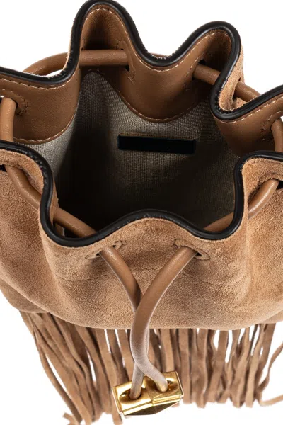 Jimmy Choo Mini Cinch Suede Bucket Bag With Fringe Tassels