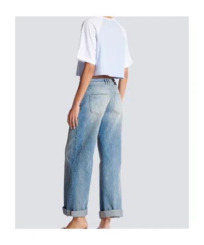 Balmain Paris Print Crew Neck Cropped T-shirt In Blue