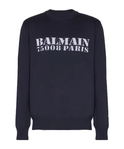 Balmain Branded Sweater In Blue In Black