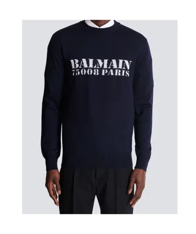 Balmain Branded Sweater In Blue In Black
