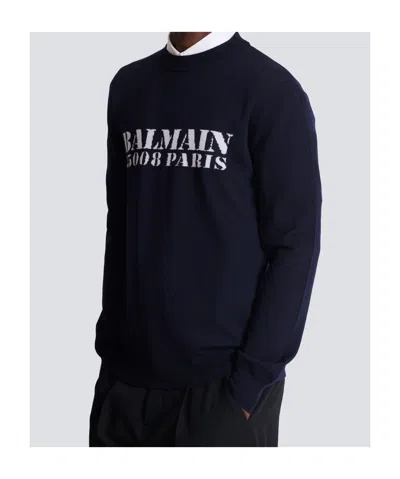 Balmain Branded Sweater In Blue In Black