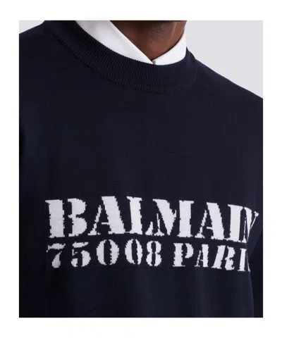 Balmain Branded Sweater In Blue In Black