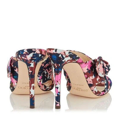 Shop Jimmy Choo Keely 100 Dahlia And Brown Camoflower Print Satin Mules In Dahlia/brown