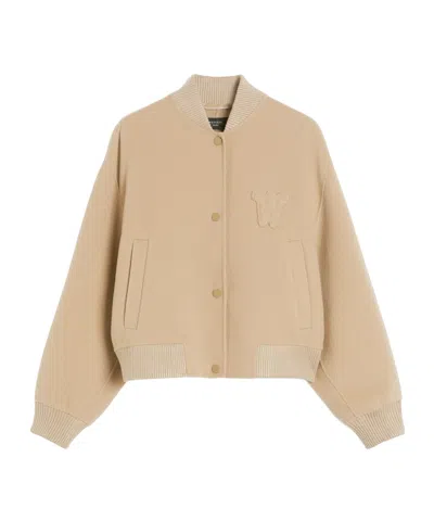 Weekend Max Mara Omens Camel Zelante Logo-embroidered Wool-blend Bomber Jacket In Brown