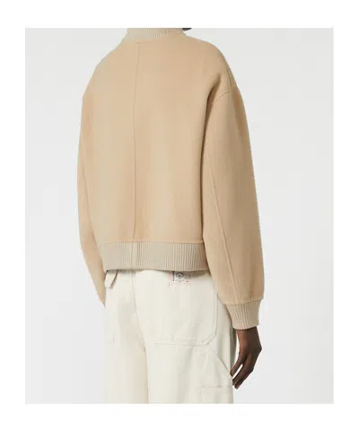 Weekend Max Mara Omens Camel Zelante Logo-embroidered Wool-blend Bomber Jacket In Brown