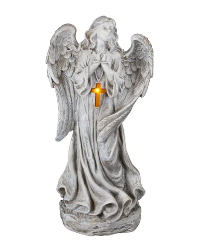 Northlight Led Solar Lighted Angel With Cross Garden Statue In Gray ...