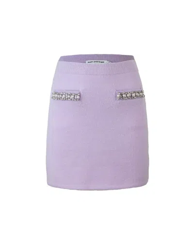 Self-portrait Knit Skirt With Crystals In Purple