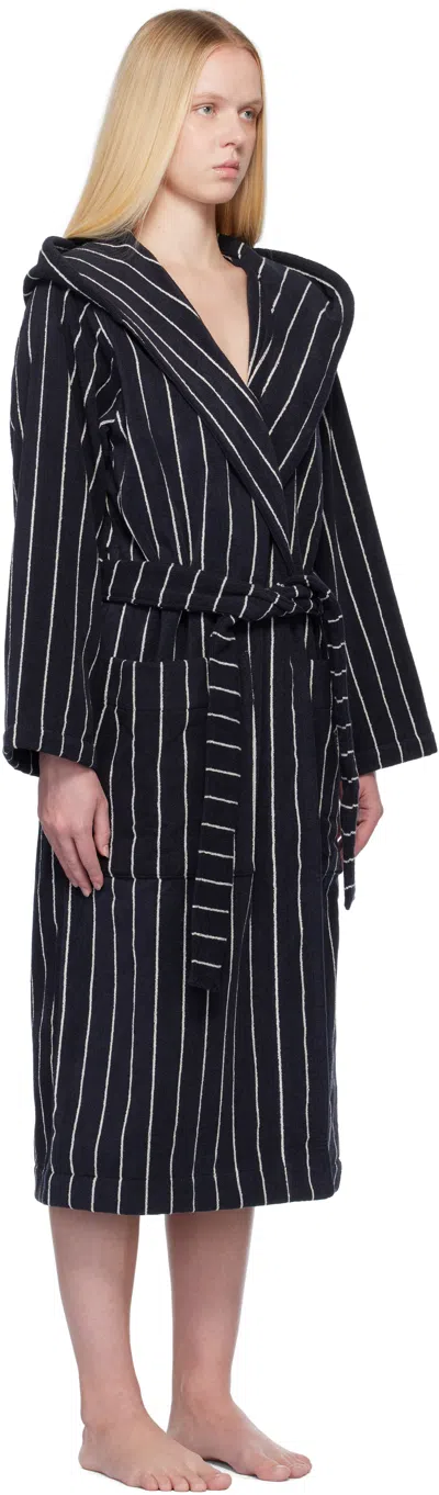 Tekla Black & White Terry Hooded Bathrobe