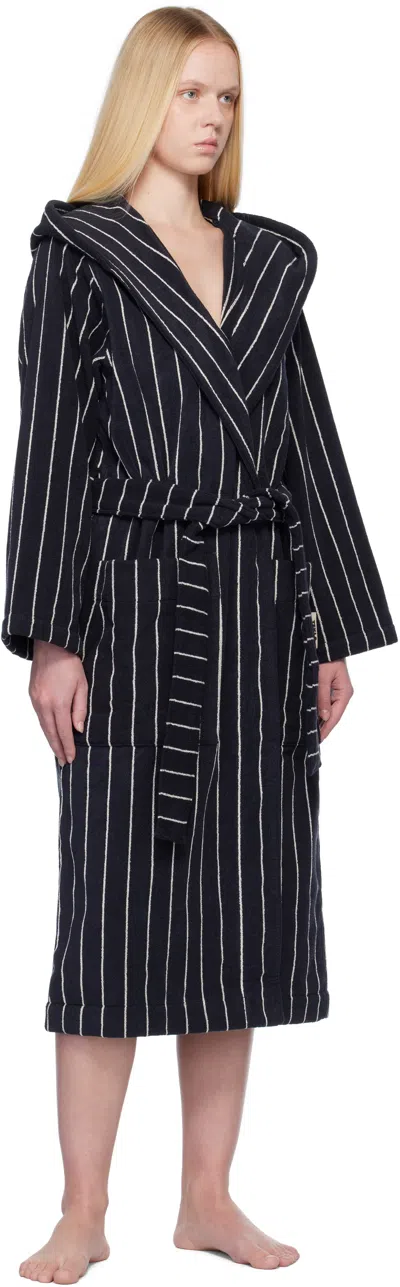 Tekla Black & White Terry Hooded Bathrobe