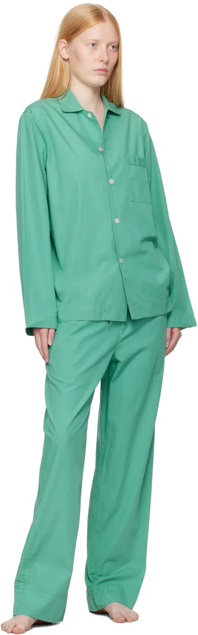 Tekla Green Poplin Pyjama Pants In Green