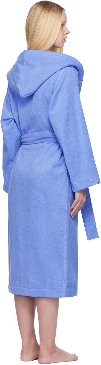 Tekla Blue Terry Hooded Bathrobe In Blue