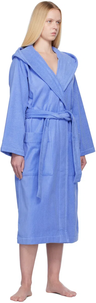 Tekla Blue Terry Hooded Bathrobe In Blue