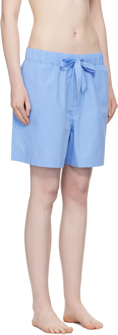 Tekla Blue Poplin Pyjama Shorts In Blue