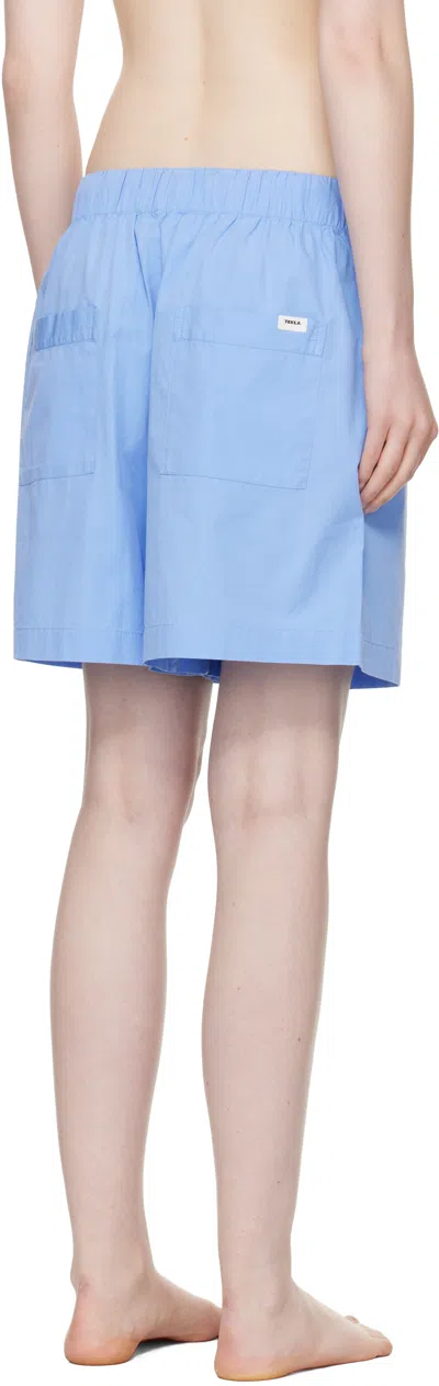 Tekla Blue Poplin Pyjama Shorts In Blue