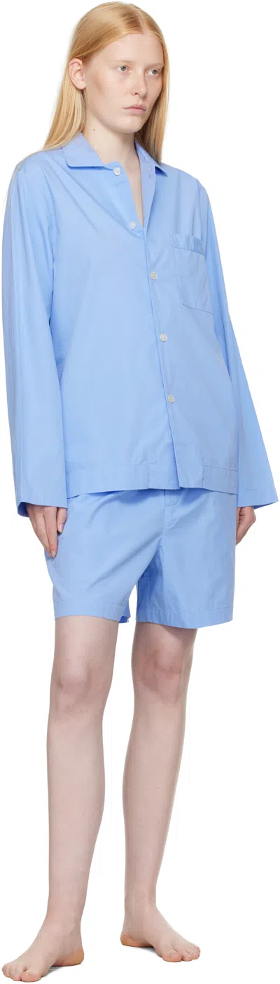 Tekla Blue Poplin Pyjama Shorts In Blue