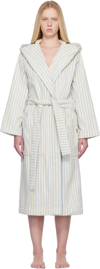 Tekla Off-white & Blue Terry Hooded Bathrobe