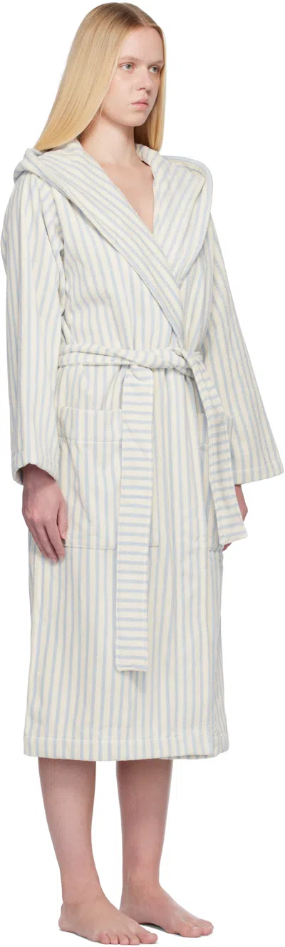 Tekla Off-white & Blue Terry Hooded Bathrobe