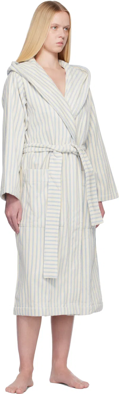 Tekla Off-white & Blue Terry Hooded Bathrobe