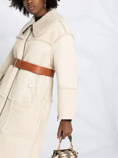 Closed Leather Shearling Coat In Neutral