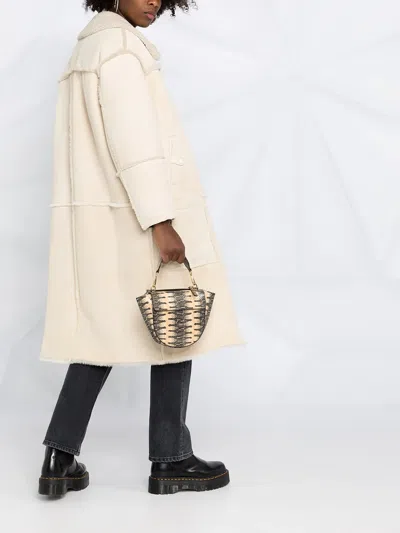 Closed Leather Shearling Coat In Neutral