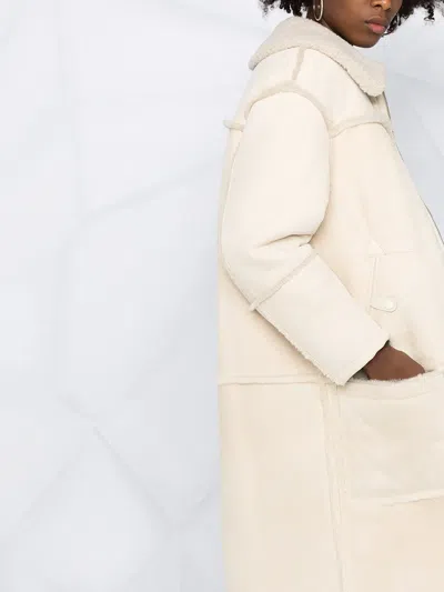Closed Leather Shearling Coat In Neutral