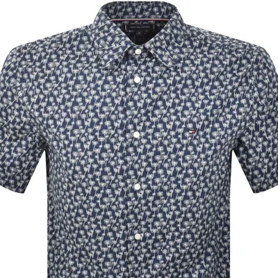 Tommy Hilfiger Flex Poplin Palm Print Shirt Navy In Brown