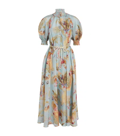Zimmermann Ascension Billowed Silk Maxi Dress In Blue
