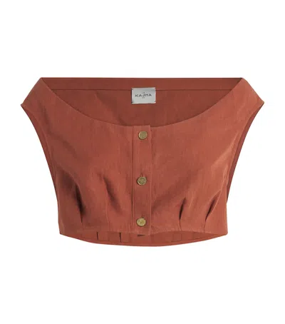Le Kasha Tamra Cropped Organic Linen-gauze Top In Brown