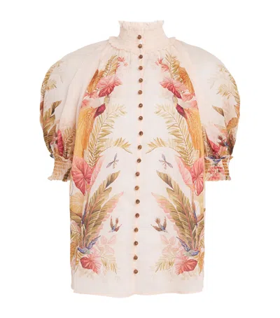 Zimmermann Ascension Billowed Ramie Shirt In Multi