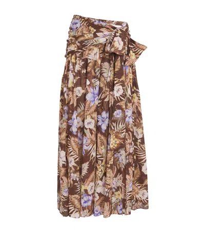 Zimmermann Coco Belted Pleated Floral-print Cotton-voile Maxi Skirt In Multi