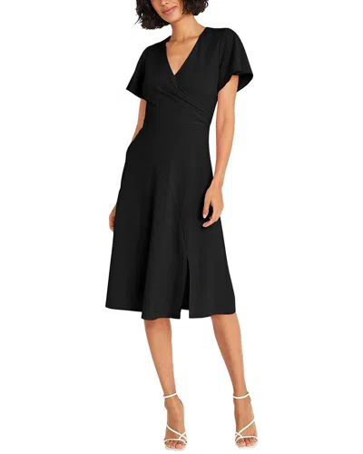 Maggy London Flutter Sleeve Ruched Satin Midi Dress