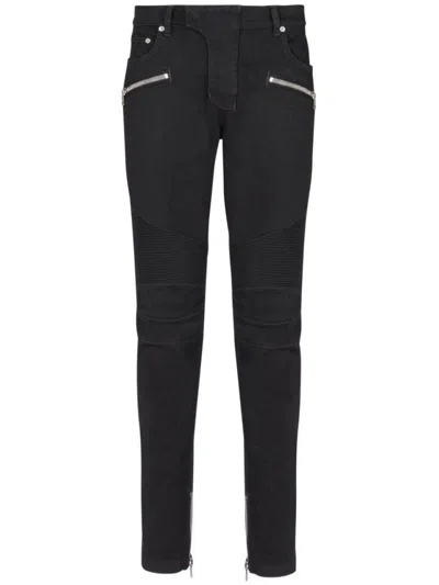 Balmain Cotton Blend Black Denim Jeans With Multi-pocket Design