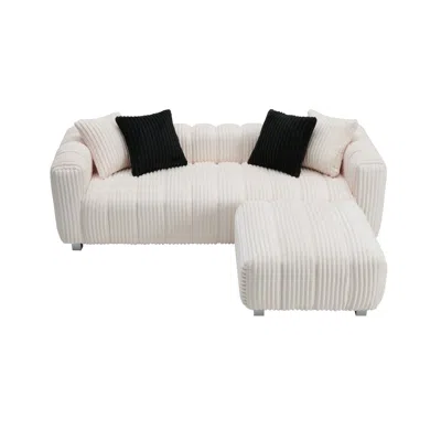 Streamdale Furniture Streamdale Corduroy Sofa With Ottoman - 80" Two-seater, Wooden Frame