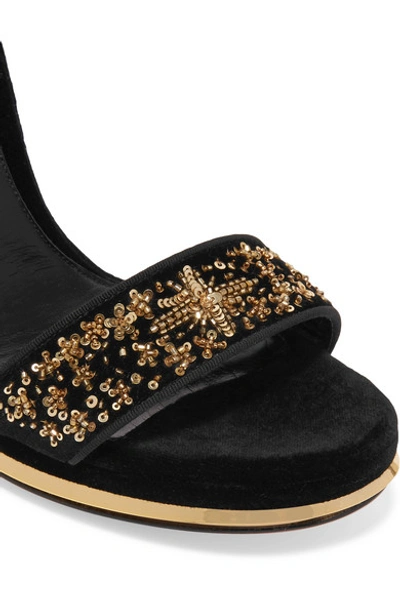 Shop Alexander Mcqueen Embellished Velvet Platform Sandals