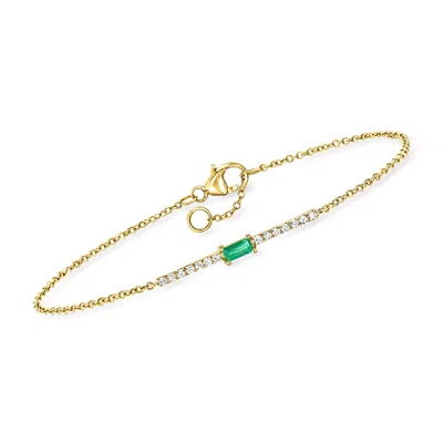 Rs Pure By Ross-simons Emerald And . Diamond Bar Bracelet In 14kt Yellow Gold