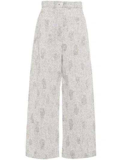 Henrik Vibskov High-waisted Wide-leg Pants With Textured Print In Gray