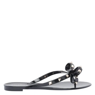 Valentino Heel Sandals With Bow Accent And Studded Embellishments